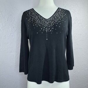 Vintage J.A.C. Women's Large Black Silk blend rhinestone pullover sweater bling